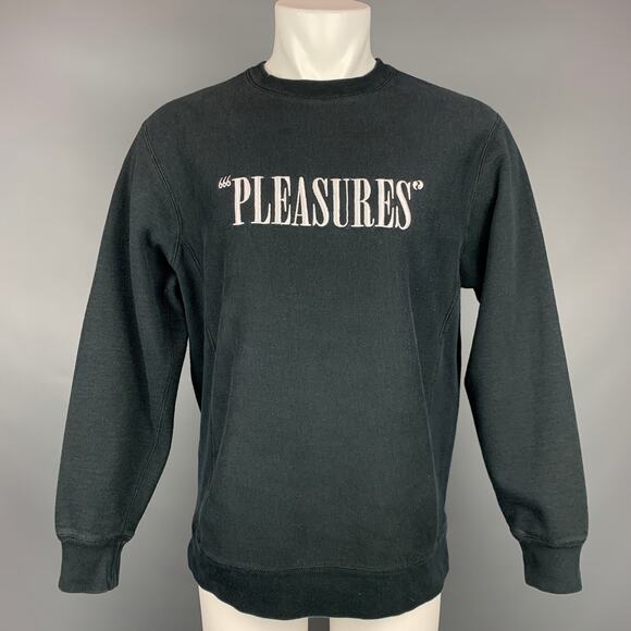 PLEASURES Size L Black Embroidery Cotton Crew-Neck Sweatshirt - Picture 1 of 5